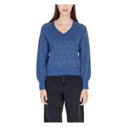 Blauwe V-hals Gebreide Kleding Herfst/Winter Vila , Blue , Dames