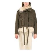 Korte katoenen twill parka met imitatiebont voering Dondup , Green , D...