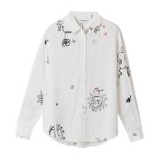 Wit Bedrukte Shirt met Lange Mouwen Desigual , White , Dames