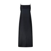 Zijden twill jurk met vierkante halslijn Loulou Studio , Black , Dames