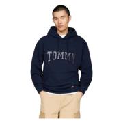 Blauwe hoodie met centrale print Tommy Hilfiger , Blue , Heren