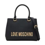 Trendy Zwarte Handtas met Magnetische Sluiting Love Moschino , Black ,...