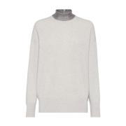 Witte Kasjmier Ribgebreide Trui Brunello Cucinelli , White , Dames