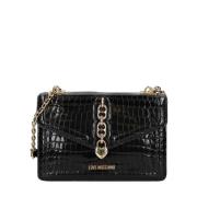 Zwarte Croco Schoudertas voor Vrouwen Love Moschino , Black , Dames