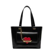 Zwarte Shopper Tas met Ritssluiting Love Moschino , Black , Dames