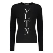 Geribbelde crew-neck trui met logodetail Valentino , Black , Dames