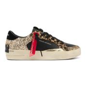 Zwarte leren sneaker met gouden glitter Crime London , Black , Dames