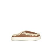 Shearling Leren Pantoffels met Chunky Zool Mou , Brown , Dames