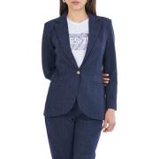 Blauwe Damesblazer Elegant Verfijnd YES ZEE , Blue , Dames