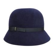 Retro Velour Cloche Hat Borsalino , Blue , Dames