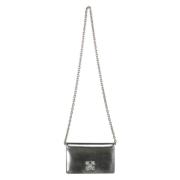 Leren Crossbody Tas met Kettingband Off White , Gray , Dames