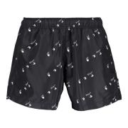 Mesh-gevoerde Nylon Zwemshorts Off White , Black , Heren