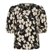 Bloemen Pofmouw Blouse Cream , Black , Dames