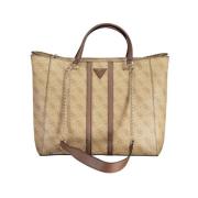 Beige Handtas met Kettingbanden en Contrastdetails Guess , Beige , Dam...