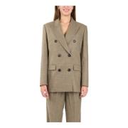 Wollen double-breasted blazer met micro-ruitpatroon Pinko , Beige , Da...