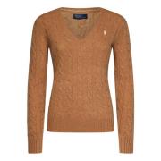 Stijlvolle V-Hals Trui met Kabelbreisel Polo Ralph Lauren , Brown , Da...