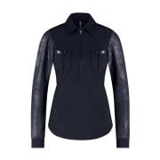 Klassieke Blauwe Lange Mouw Top Zip73 , Blue , Dames