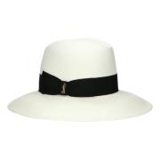 Panama Fijne Brede Rand Hoed Borsalino , White , Dames