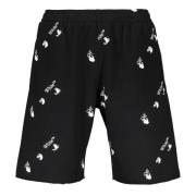 Logo Print Katoenen Bermuda Shorts Off White , Black , Heren