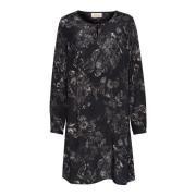 Zwart en wit abstract bloemenjurk Cream , Black , Dames