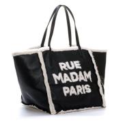 Zwarte Leren Handtas Elegant Ontwerp Rue Madame , Black , Dames