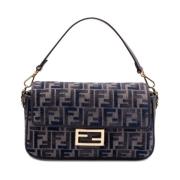 Donkerblauwe Goudkleurige Stoffen Tas Fendi , Blue , Dames