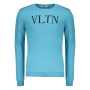 Geribbelde crew-neck sweater met logodetail Valentino , Blue , Heren