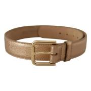 Chique Roségouden Leren Riem met Logogesp Dolce & Gabbana , Yellow , D...