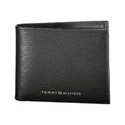 Zwarte Leren Portemonnee | To-32195 Tommy Hilfiger , Black , Heren