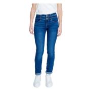 Blauwe Effen Rits Knoop Jeans Vrouwen Street One , Blue , Dames