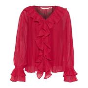 Elegante Flounce Blouse in Jester Red Cream , Red , Dames