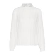 Elegante Snow White Blouse met Similisten Cream , White , Dames