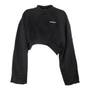 Zwart Crop Sweatshirt - Oversized Fit Off White , Black , Dames