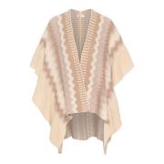 Geometrische Gebreide Cape in Portabella Jaquard Cream , Multicolor , ...