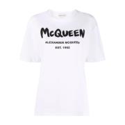 Graffiti Logo Crewneck T-shirt Alexander McQueen , White , Dames