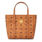 Mini Tote Tas met Leren Afwerking MCM , Brown , Dames