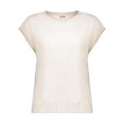 Korte Mouw Lurex Stitch Pullover Geisha , Beige , Dames