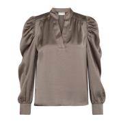 Elegante Sateen Blouse Warm Grey Neo Noir , Gray , Dames