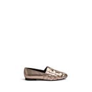 Metallic leren handgeweven instap slippers Castañer , Yellow , Dames