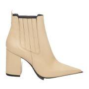 Beige Leren Beatles Enkellaarzen Albano , Beige , Dames