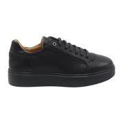 Zwarte Leren Sneakers Exton , Black , Heren