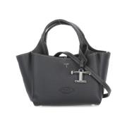 Zwarte leren damestas met geborduurd logo Tod's , Black , Dames