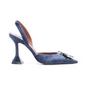 Blauwe Fluwelen Slip-On Pumps met Gesculpteerde Hak Amina Muaddi , Blu...