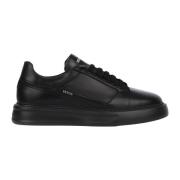 Zwarte Leren Lage Sneakers Exton , Black , Heren