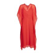 Rode Katoen Zijde Blend Midi Jurk Max Mara , Red , Dames