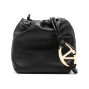 Luxe Leren Bucket Tas met VLogo Valentino Garavani , Black , Dames