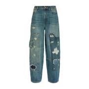 Blauwe Distressed Denim Wide Leg Jeans Ganni , Blue , Dames