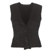 Zwarte Kasjmier Pailletten Vest Vrouw Kangra , Black , Dames