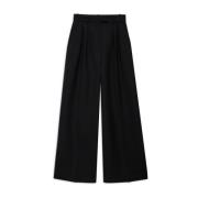 High-waisted Wide Leg Getextureerde Wol Broek Anine Bing , Black , Dam...