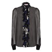 Gerimpelde Zijden Shirt Emilio Pucci , Black , Dames